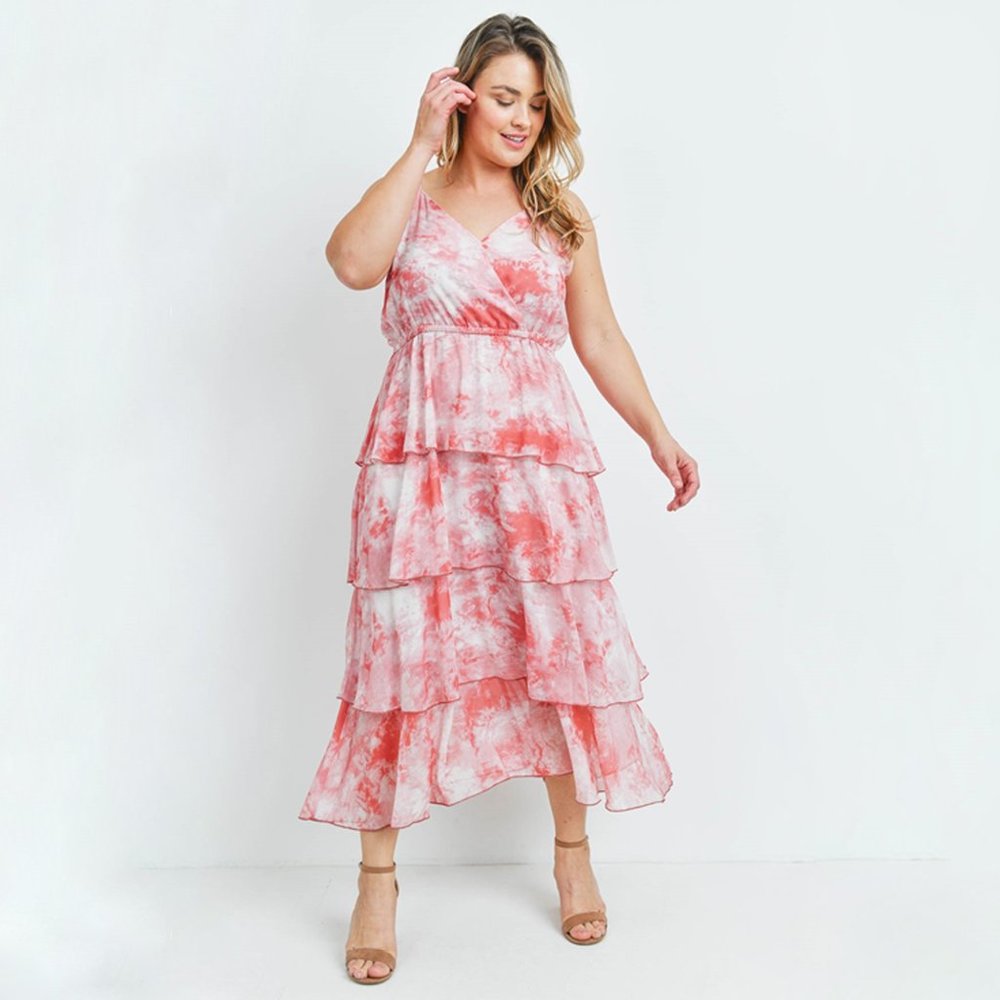 Plus Size Tie Dye Ruffle Tier Maxi Dress